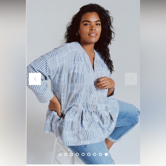 Maeve Anthropologie Size XL Zoe Swing Top Striped Patchwork Oversized Blue White - Picture 14 of 16